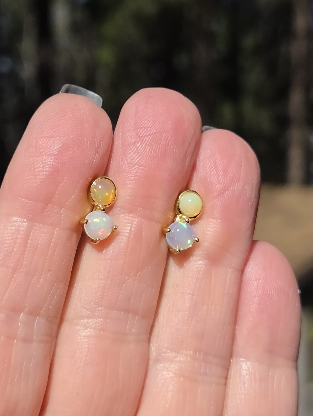 Opal 1k Each Drop Stud Sterling & Gold Earrings - Picture 7 of 10